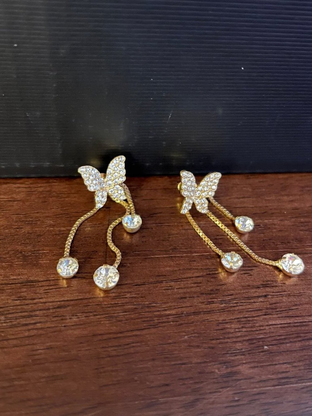 Gold Full Winged dangle butterfly post earrings